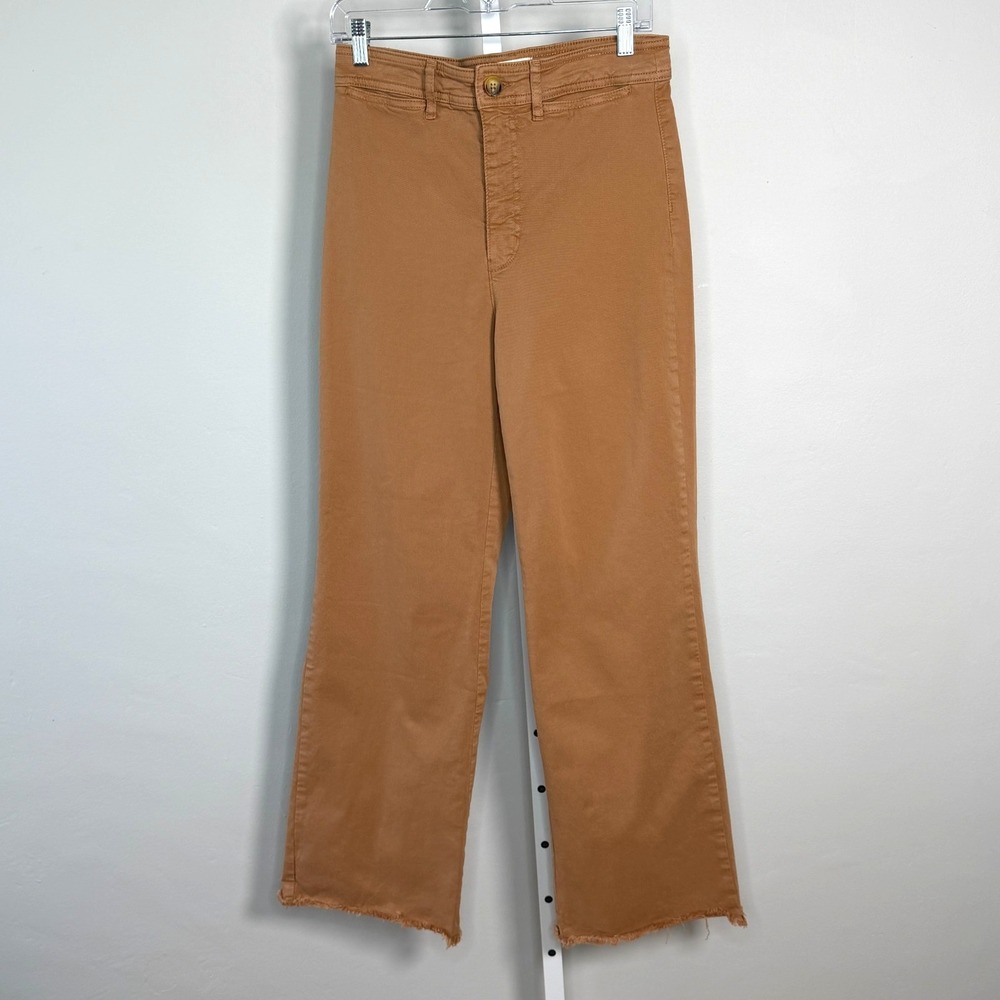 Marine Layer Bridget High Waist Raw Hem Wide Leg Pants Size 10 Rust Soft Stretch